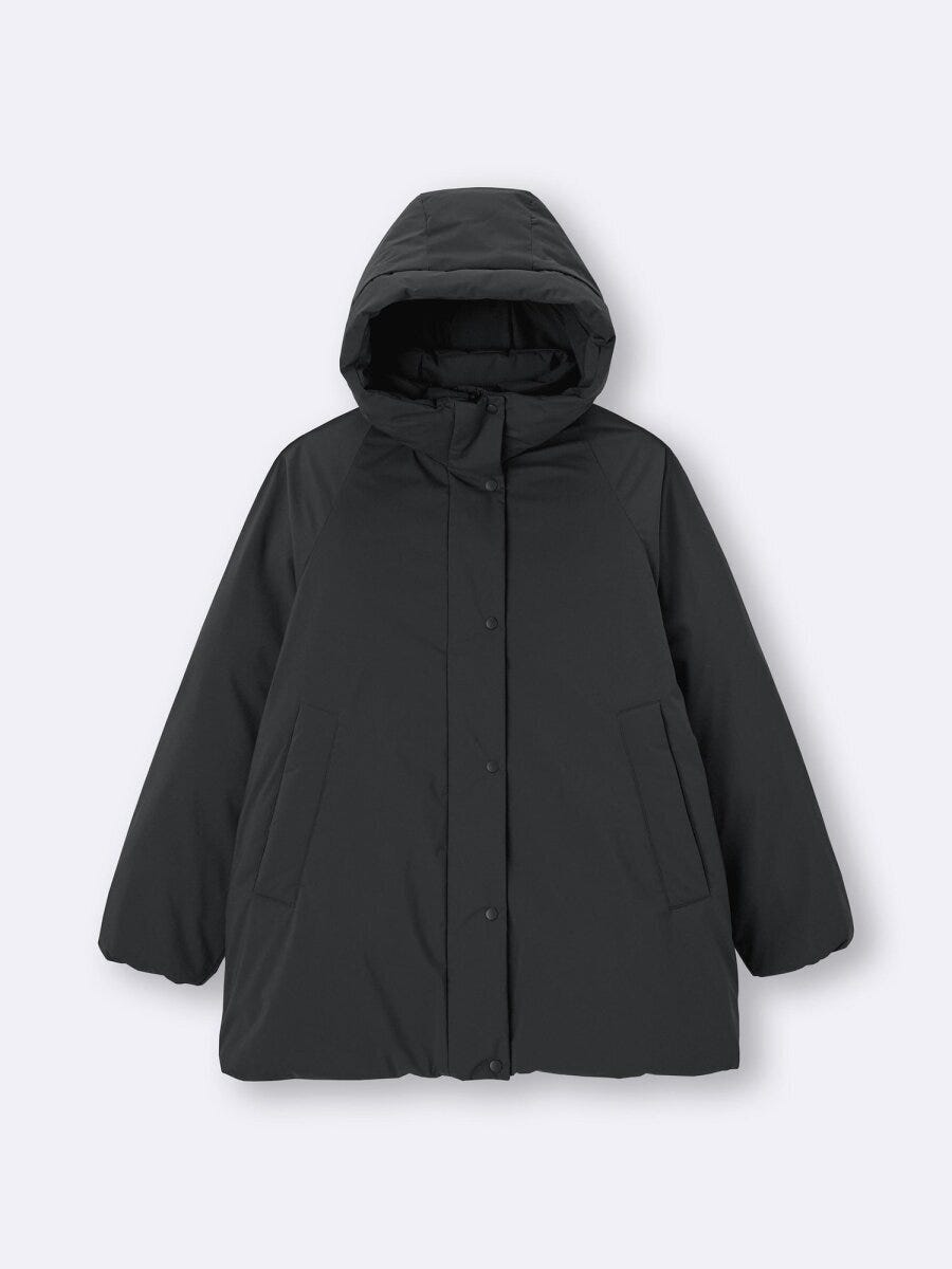 ウォームパデッドステッチレスコート 2026gu大人女性おすすめ黒ウォームパデッドステッチレスコート