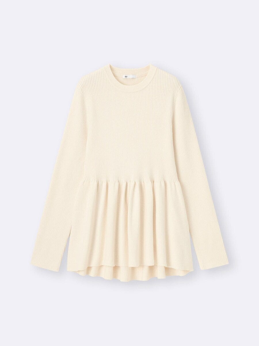 ペプラムニットプルオーバー gu大人女性おすすめペプラムニットプルオーバー