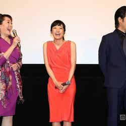 映画「綱引いちゃった！」初日舞台挨拶に登壇した（左から）松坂慶子、井上真央、玉山鉄二