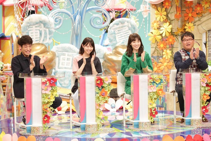 佐藤隆太、西野七瀬、飯豊まりえ、カンニング竹山 (C)フジテレビ