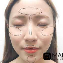 Tゾーン、頬骨の高い位置、唇の山、顎に使用 (C)メイクイット