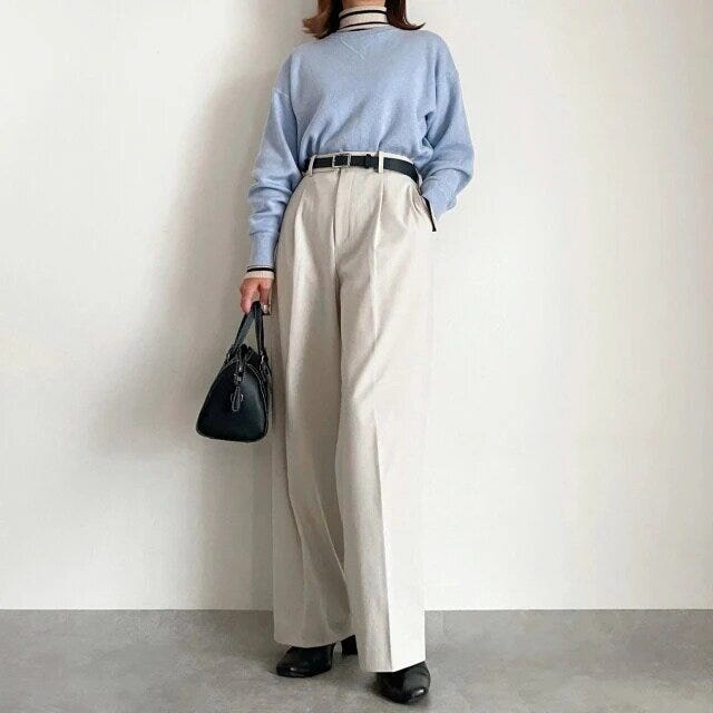 ユニクロシースムースコットンクルーネックセーター着回しタートルネックレイヤードコーデ