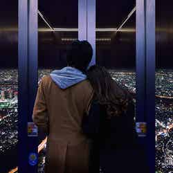 シースルーエレベーターに2人きりで貸切搭乗