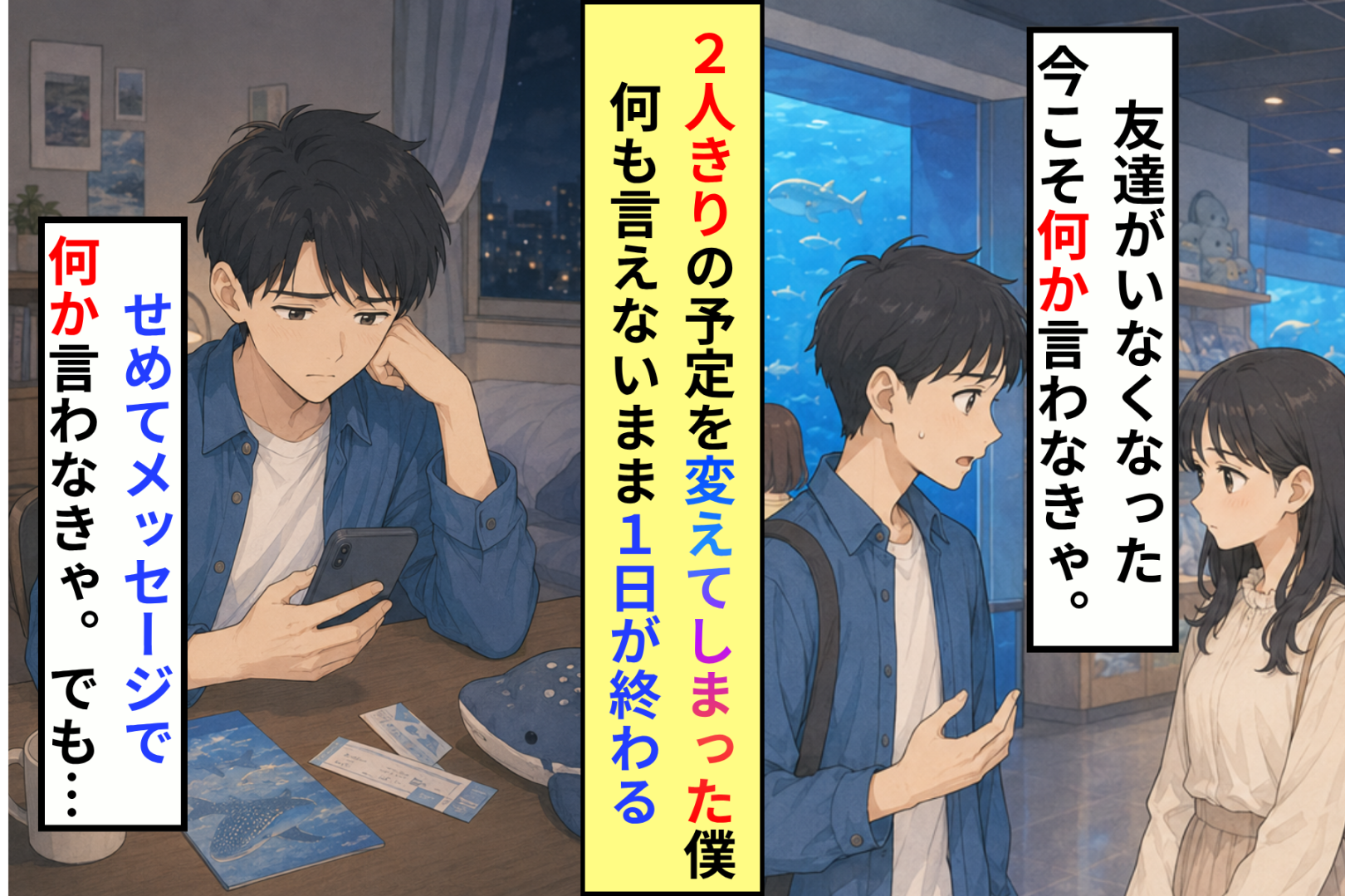 好きな人との約束に友達を呼んだ僕。２人きりが怖かっただけだと、彼女には言えなかった