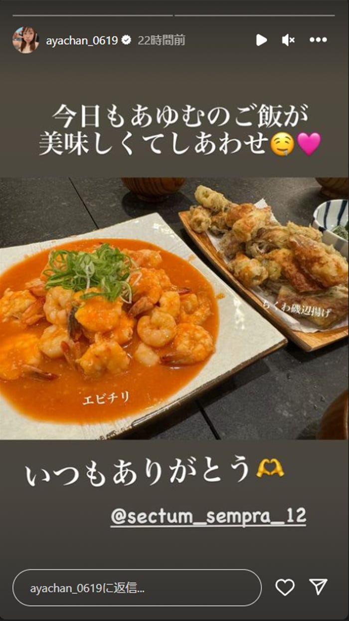 あやなんInstagramストーリーズより