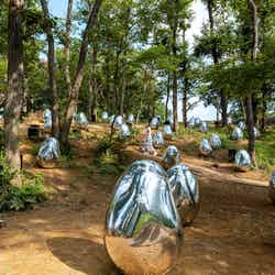 自然の木々と人工モニュメントの不思議なコントラスト(C)チームラボ