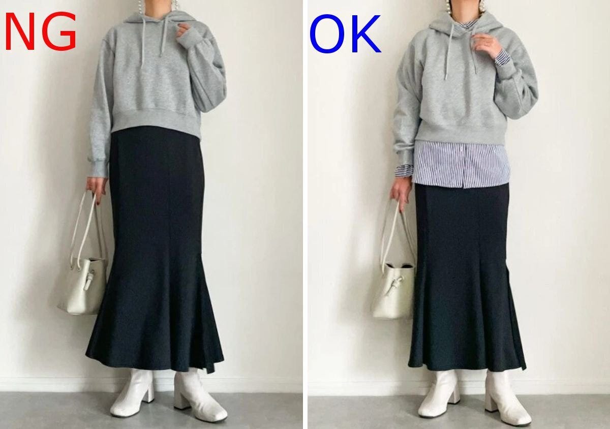 2026春大人女性グレースウェットパーカNG＆OKコーデ