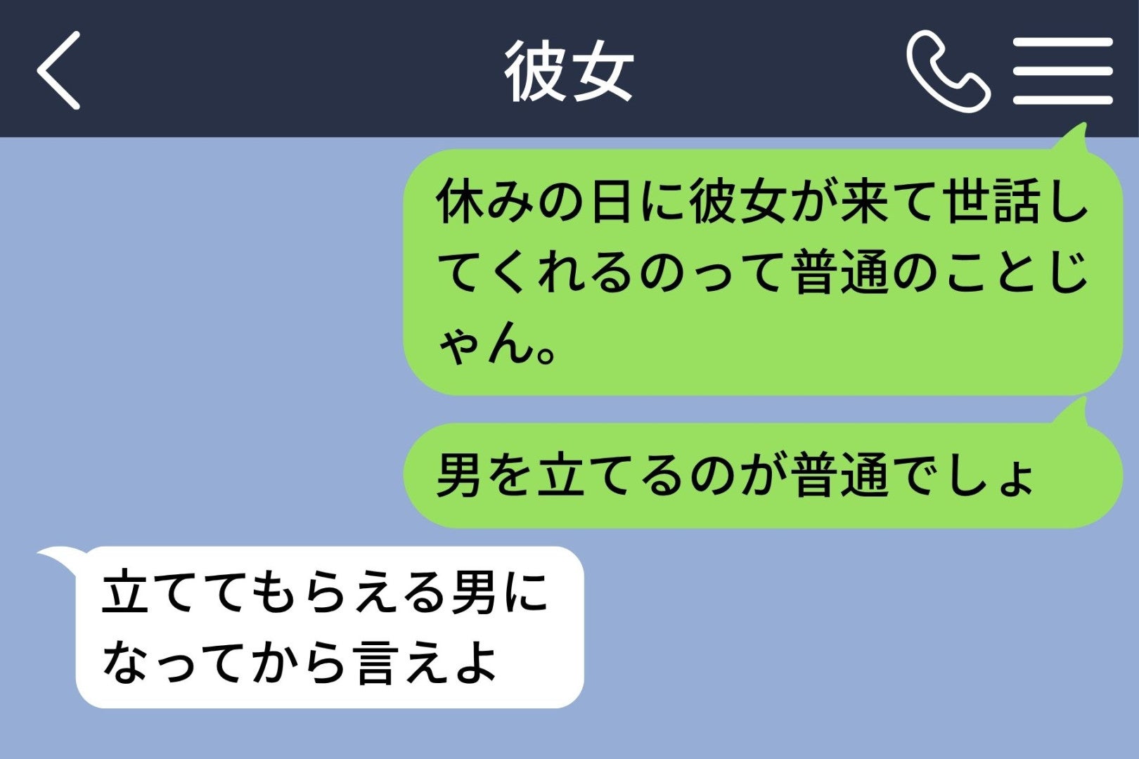 「立ててもらえる男になってから言えよ」既読をつけてから、俺はまだ何も打てずにいる