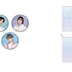 缶バッジB (ランダム5種)税込715円、サテンポーチ税込1,650円※10/25発売予定(C)BIGHIT MUSIC & HYBE. All Rights Reserved.