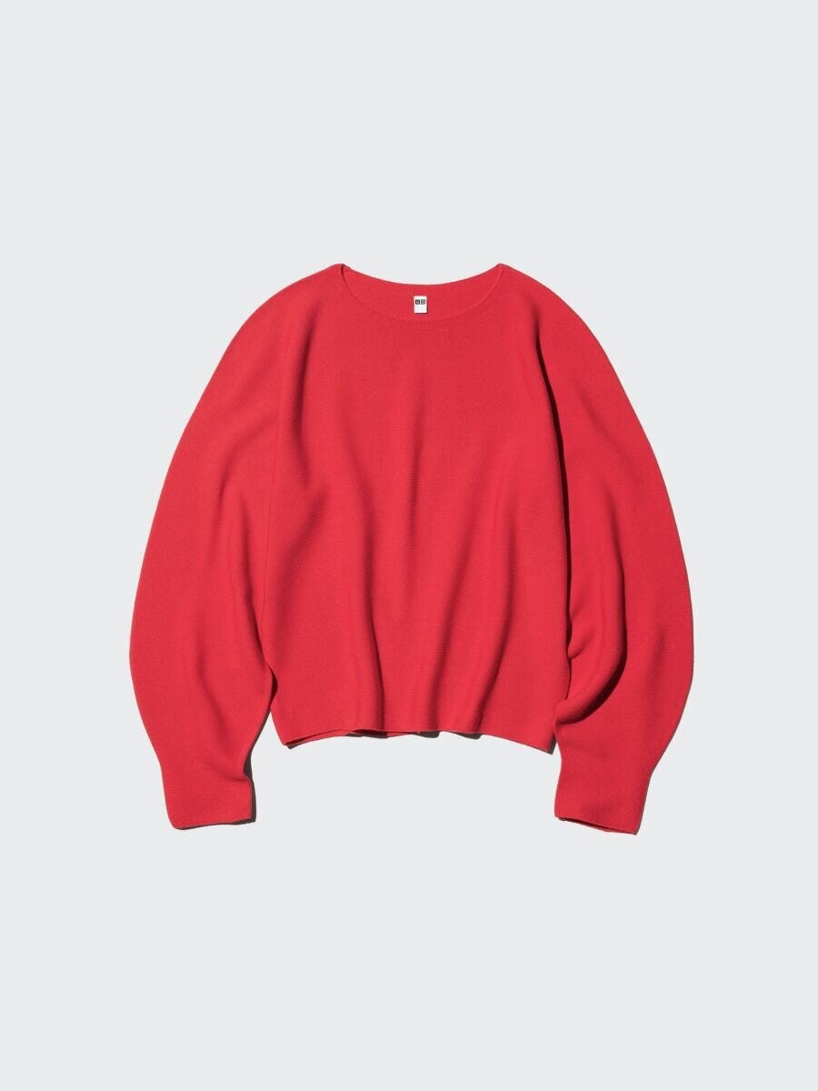 2026ユニクロ春大人女性おすすめ3Dコットンクルーネックボリュームスリーブセーター