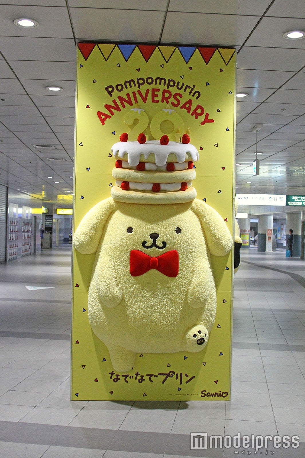 バースデーケーキを頭にのせたポムポムプリン／画像提供：ポムポムプリン20周年PR事務局