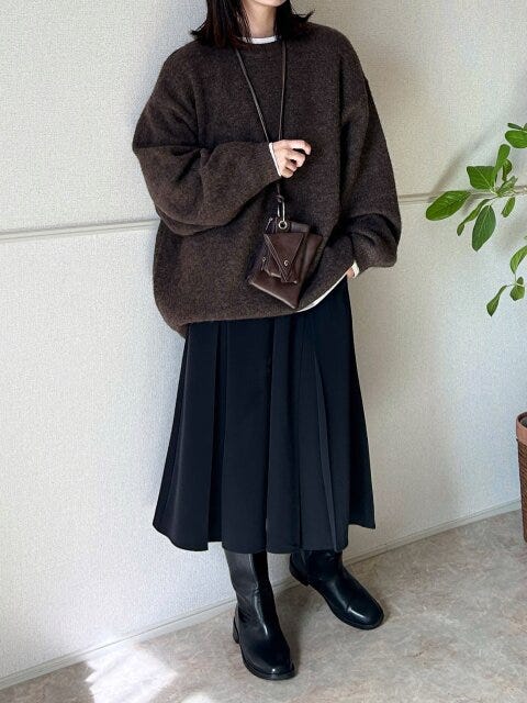 GUドレープキュロッツ GUドレープキュロッツとブラウンニットコーデ