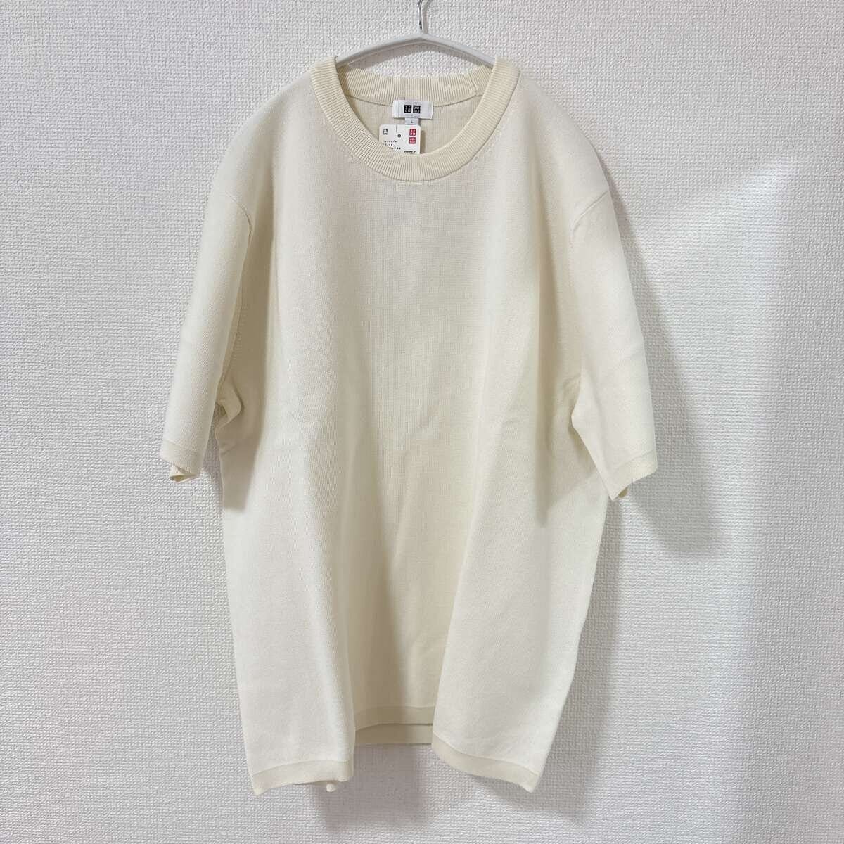 ユニクロ　ウォッシャブルミラノリブニットTシャツ　オフホワイトの商品写真