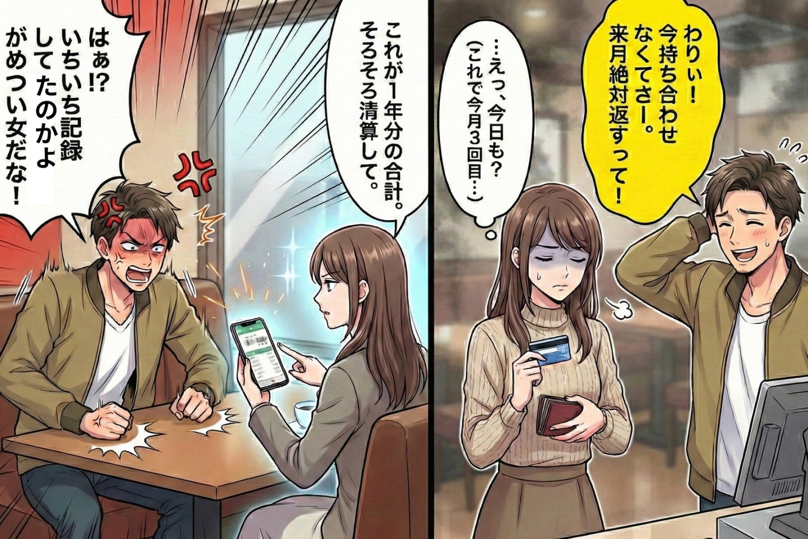 彼「ごめん、金ないわ」デートでいつも立て替えさせる彼氏→今までのデート代を一括で請求することに