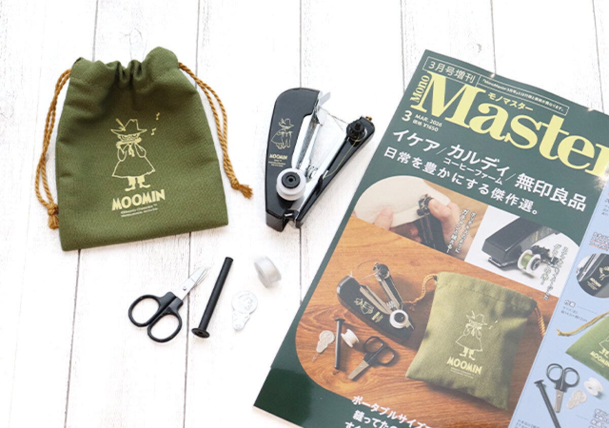 宝島社 雑誌付録 モノマスター3月号増刊 ムーミン スナフキン ハンディ・ミシンと巾着セット 宝島社雑誌付録モノマスター3月号増刊のムーミンのスナフキンハンディ・ミシンと巾着セット1