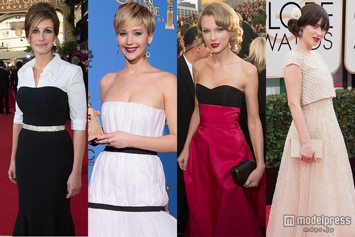 「第71回ゴールデン・グローブ賞」(左から)ジュリア・ロバーツ、ジェニファー・ローレンス、テイラー・スウィフト、ズーイー・デシャネル(C)HFPA, Golden Globe Awards