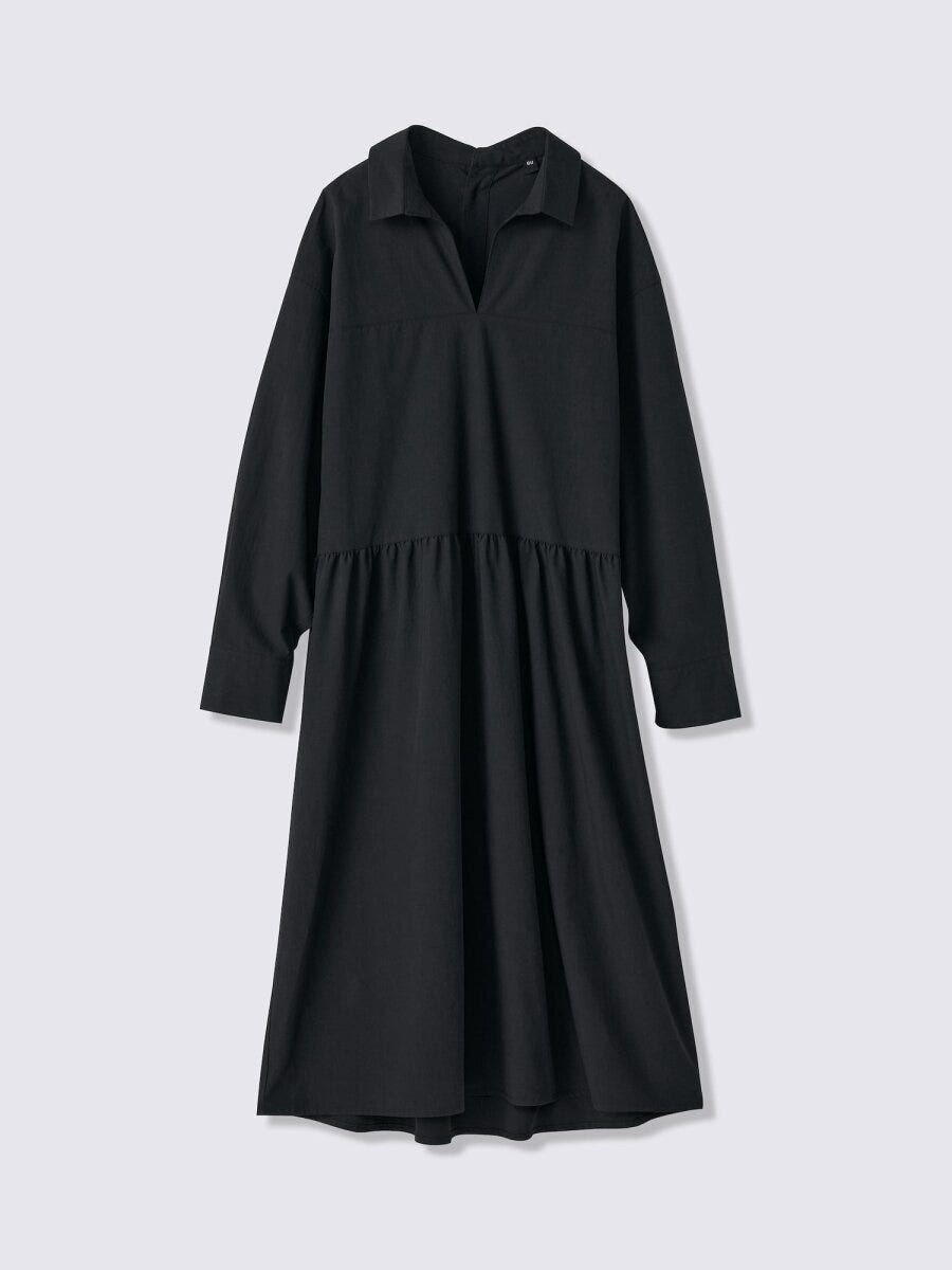 黒いスキッパーシャツワンピースの正面