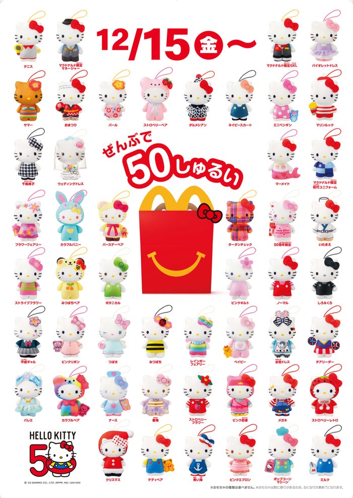 マクドナルドハッピーセット「ハローキティ50周年」(提供写真)