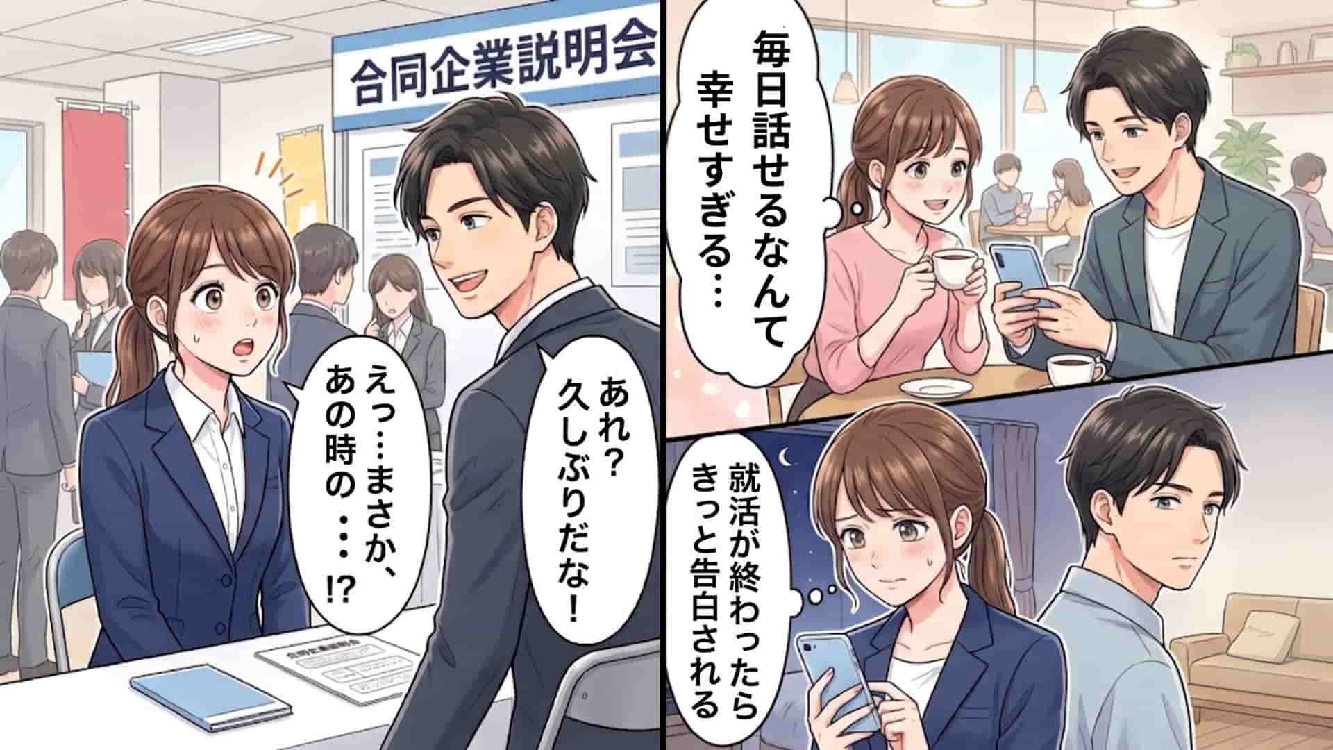 【就活】憧れの彼と企業説明会で遭遇♡「実はずっとお願いしたいことがあったんだ」最終面接後、突然呼び出されて...“予想外の展開”に主人公パニック！？
