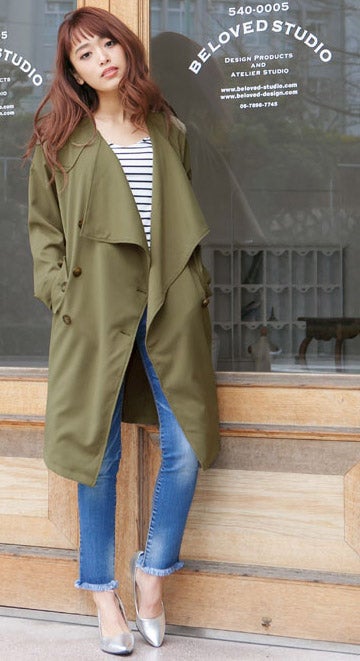 ビッグカラーウエストリボン★ノーカラーテロンチコート「神戸レタス」4390円（税込）／画像提供：神戸レタス