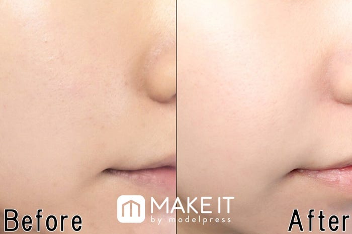 Before:素肌 After:セザンヌ/UVファンデーション EXプレミアム/EX-2 ライトオークル 使用 (C)メイクイット