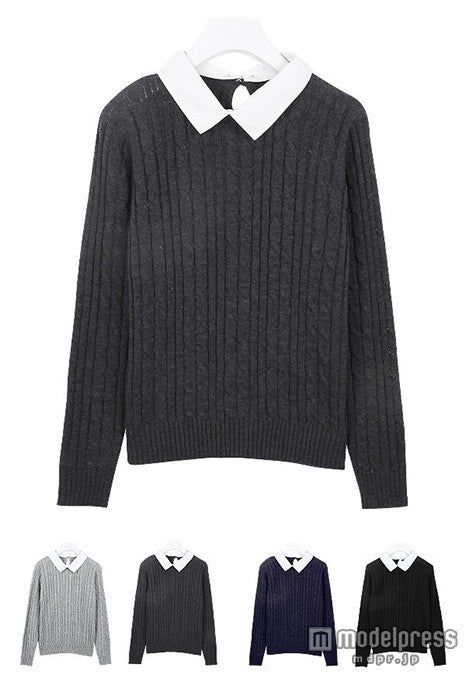 4色展開の取り外し可襟付きケーブルニット 「KOBE LETTUCE」2,980円（税込）