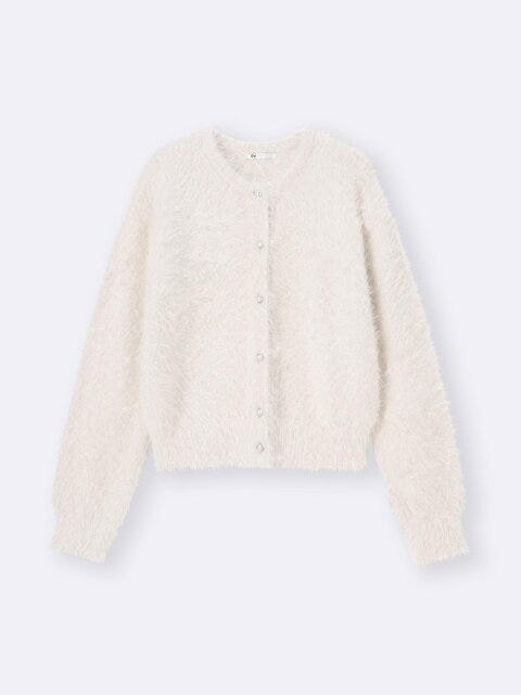 シャイニークルーネックカーディガン 2025gu冬女性おすすめシャイニークルーネックカーディガン