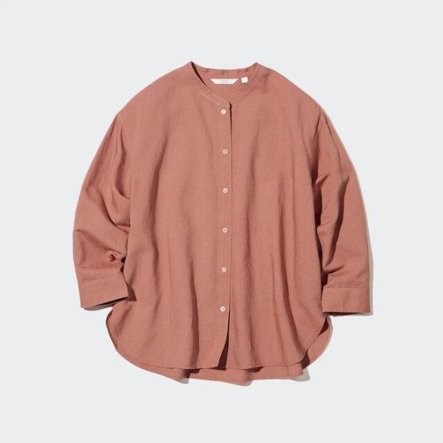 ユニクロ　uniqlo　レディース　おすすめ　オススメ　コスパ　2023　春　シャツ　トップス　リネンブレンドバンドカラーシャツ　バンドカラーシャツ　バンドカラー　リネンブレンド