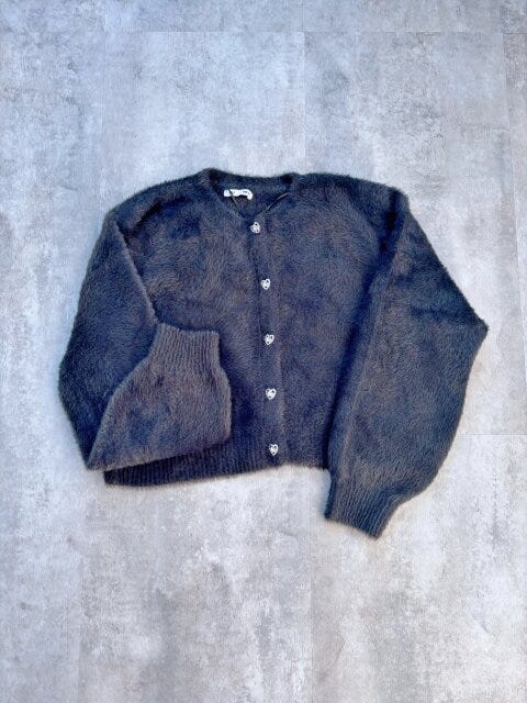 GUシャギーニットハートビジューボタンカーディガン GUシャギーニットハートビジューボタンカーディガンのダークグレイ