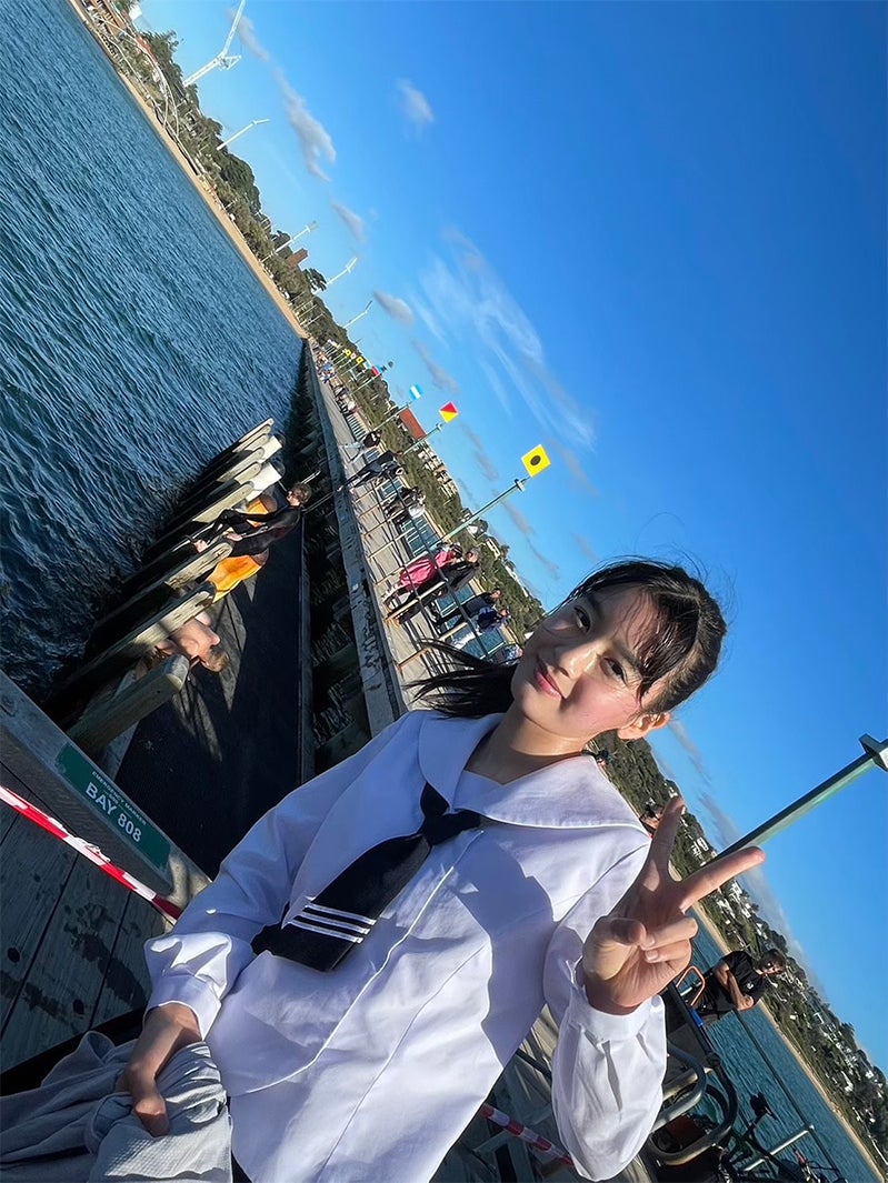 「ポカリスエット」CM撮影でのオフショット 椿（提供写真）