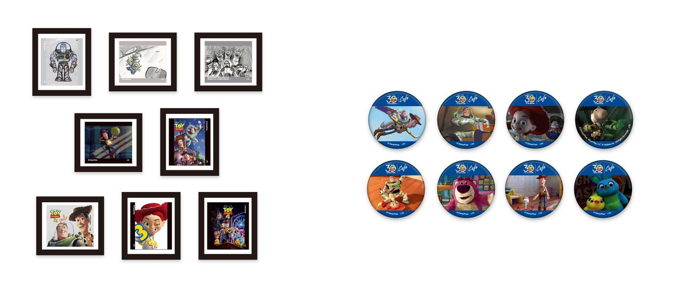 額縁マグネット（ランダム8種）税込1,045円、缶バッジ（ランダム8種）税込605円（C）Disney/Pixar （C）Just Play,LLC Mr.Potato Head &amp; Mrs. Potato Head are trademarks of Hasbro used with permission.  （C）Hasbro. All Rights Reserved.