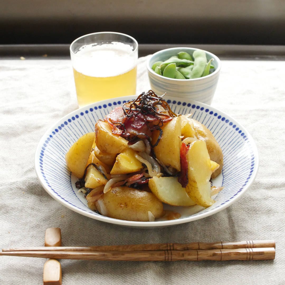 調味料少なっ!カリカリベーコンの塩昆布ジャーマンポテト