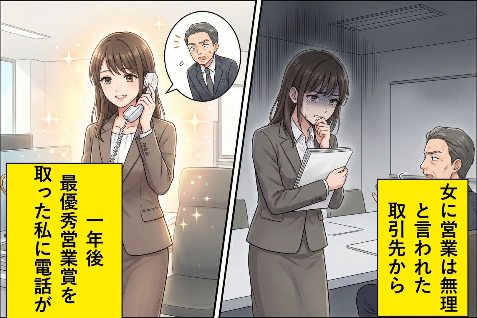 「女に営業は無理」取引先に言われた一言が重くのしかかった→１年後、最優秀営業賞を取った私に一本の電話が届いて...