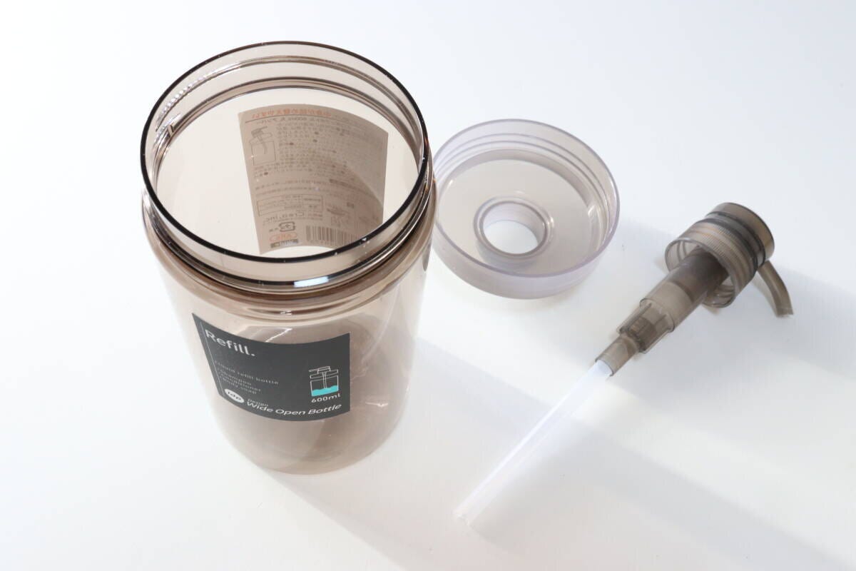 1dp広口ポンプボトル600ml丸アンバー　分解