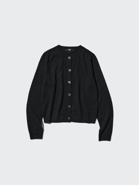 カシミヤクルーネックショートカーディガン