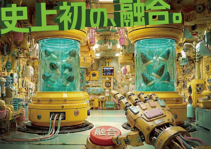 「AI発案 合体しちゃった!きたきたのこのこの山里」(提供写真)