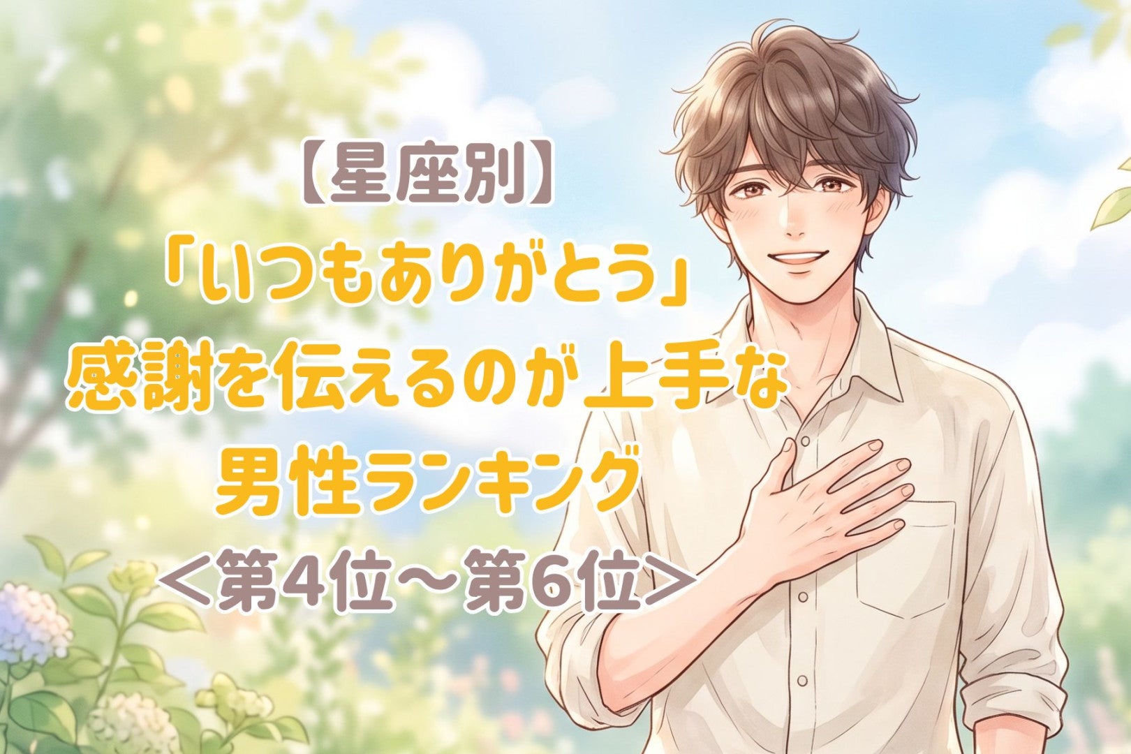 【星座別】「いつもありがとう」感謝を伝えるのが上手な男性ランキング＜第４位〜第６位＞
