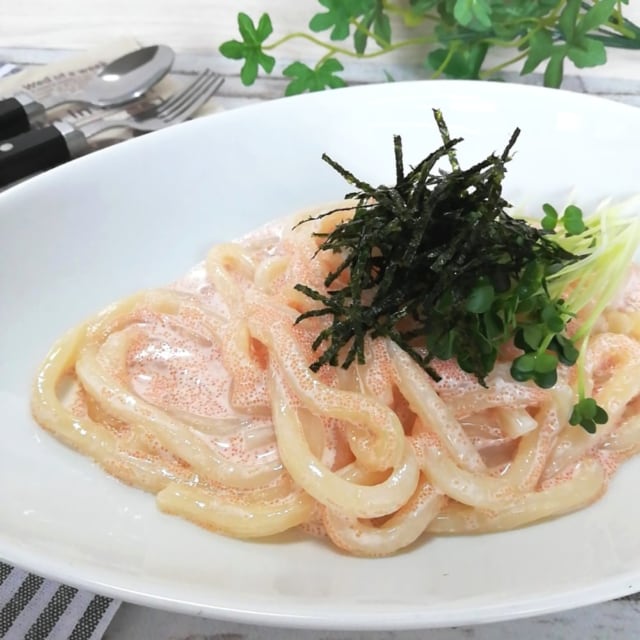 業務スーパーの冷凍うどん「冷凍讃岐うどん」をたらこクリームうどんにアレンジ