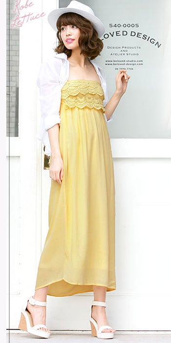 クロシェレース切替ベアマキシ丈ワンピース「神戸レタス」2990円（税込）