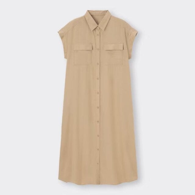 GU　ワンピース　着回し　リネンブレンドシャツワンピース