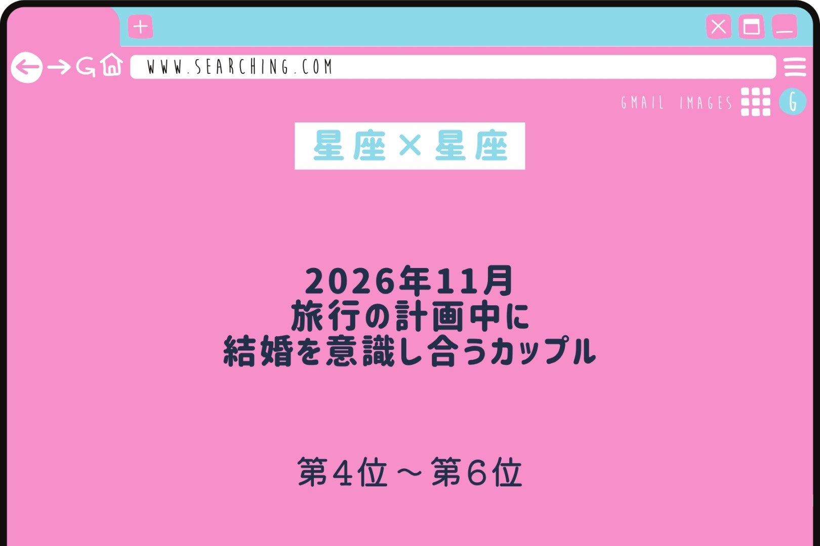 【星座×星座】2026年11月、旅行の計画中に結婚を意識し合うカップルランキング＜第４位～第６位＞