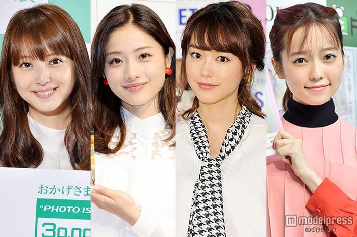 2015年「世界で最も美しい顔100人」にランクインした(左から)佐々木希、石原さとみ、桐谷美玲、島崎遥香(C)モデルプレス