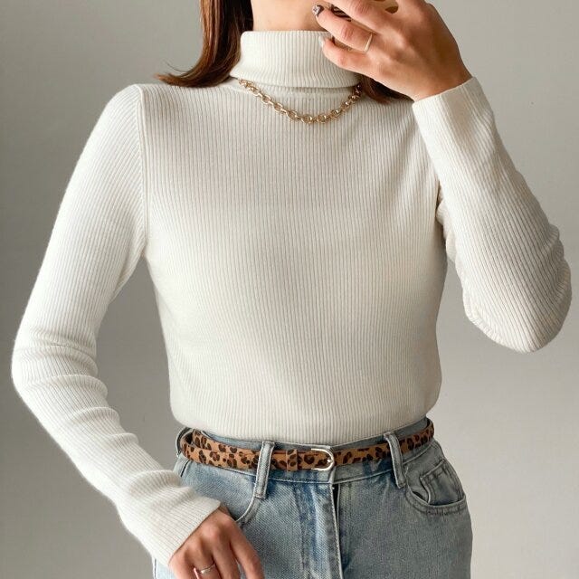 ユニクロメリノリブタートルネックセーター　OFFWHITE