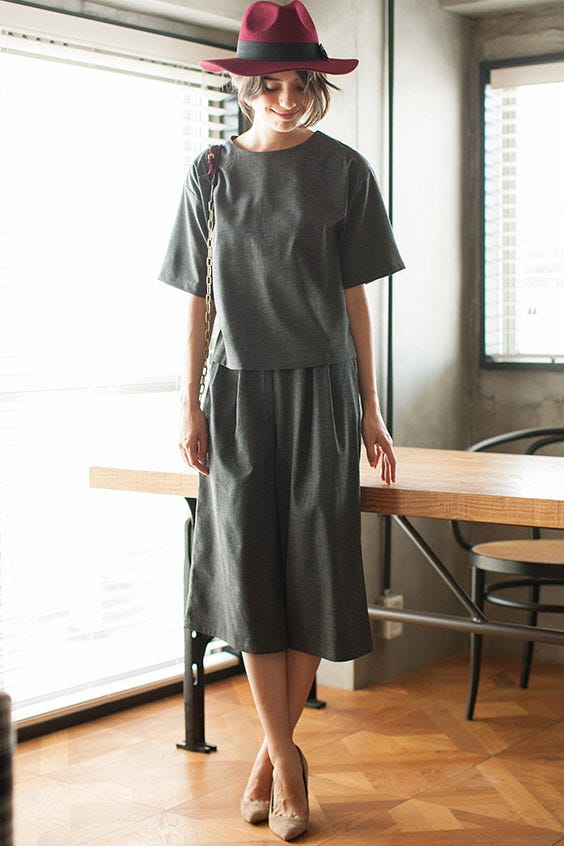 グレンチェックルーズトップス+グレンチェックガウチョパンツ「STYLEST」6,050円(税別)/画像提供:STYLEST