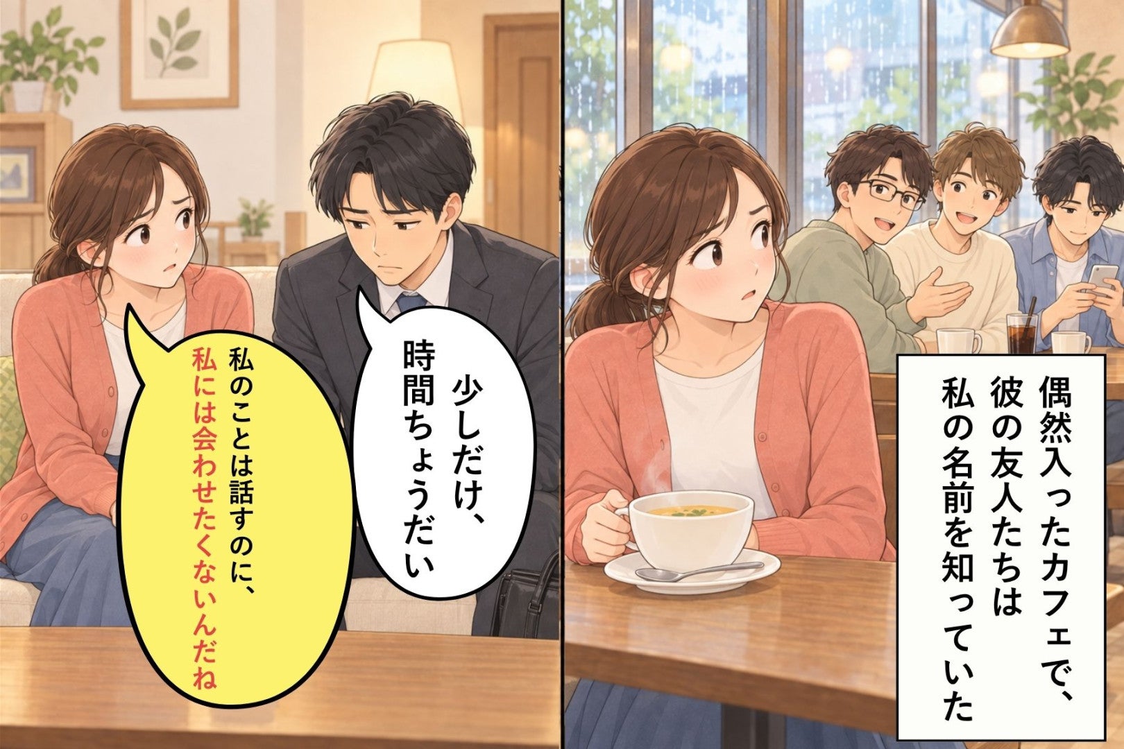 「俺の友達には会わせたくない」と言い続けた彼。偶然入ったカフェで、彼の友人たちは私の名前を知っていた