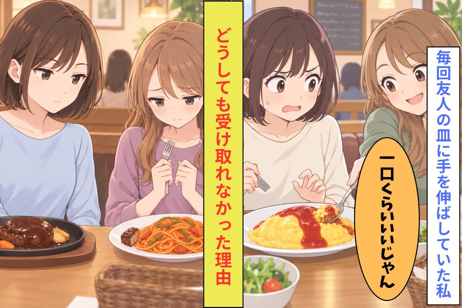 毎回友人の皿に手を伸ばしていた私。差し出された一口を、どうしても受け取れなかった理由