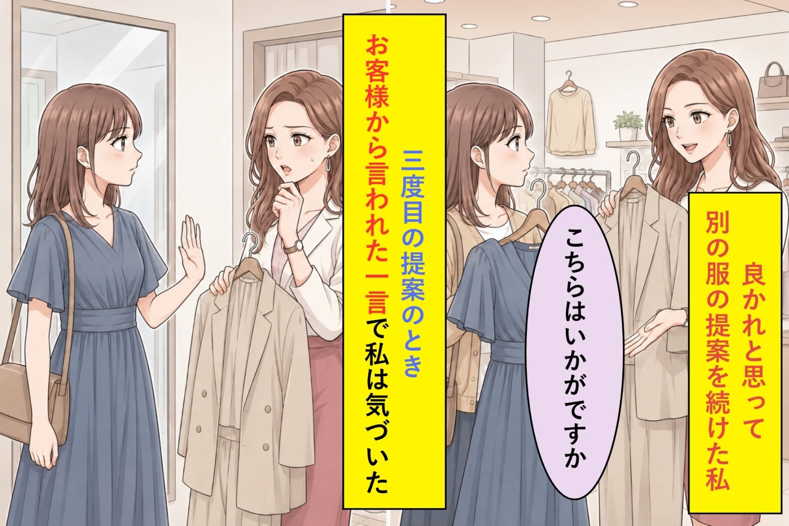 試着室に別の服を3度も差し出した私→お客様が放った鏡越しの一言で気づいた押し付け