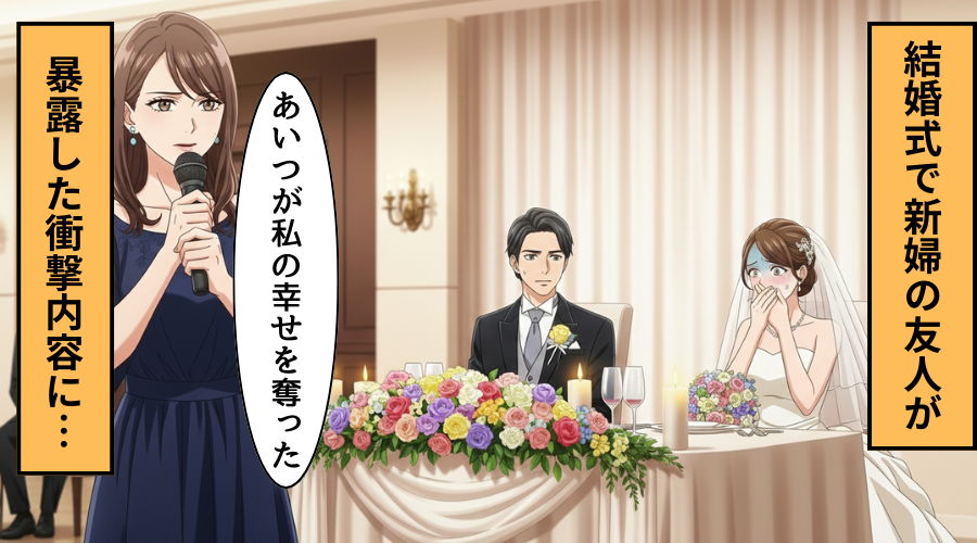 「あいつは私の幸せを全部奪ったんだ」結婚式で友人が【新婦の秘密】を暴露し…新郎「どういうことだよ」