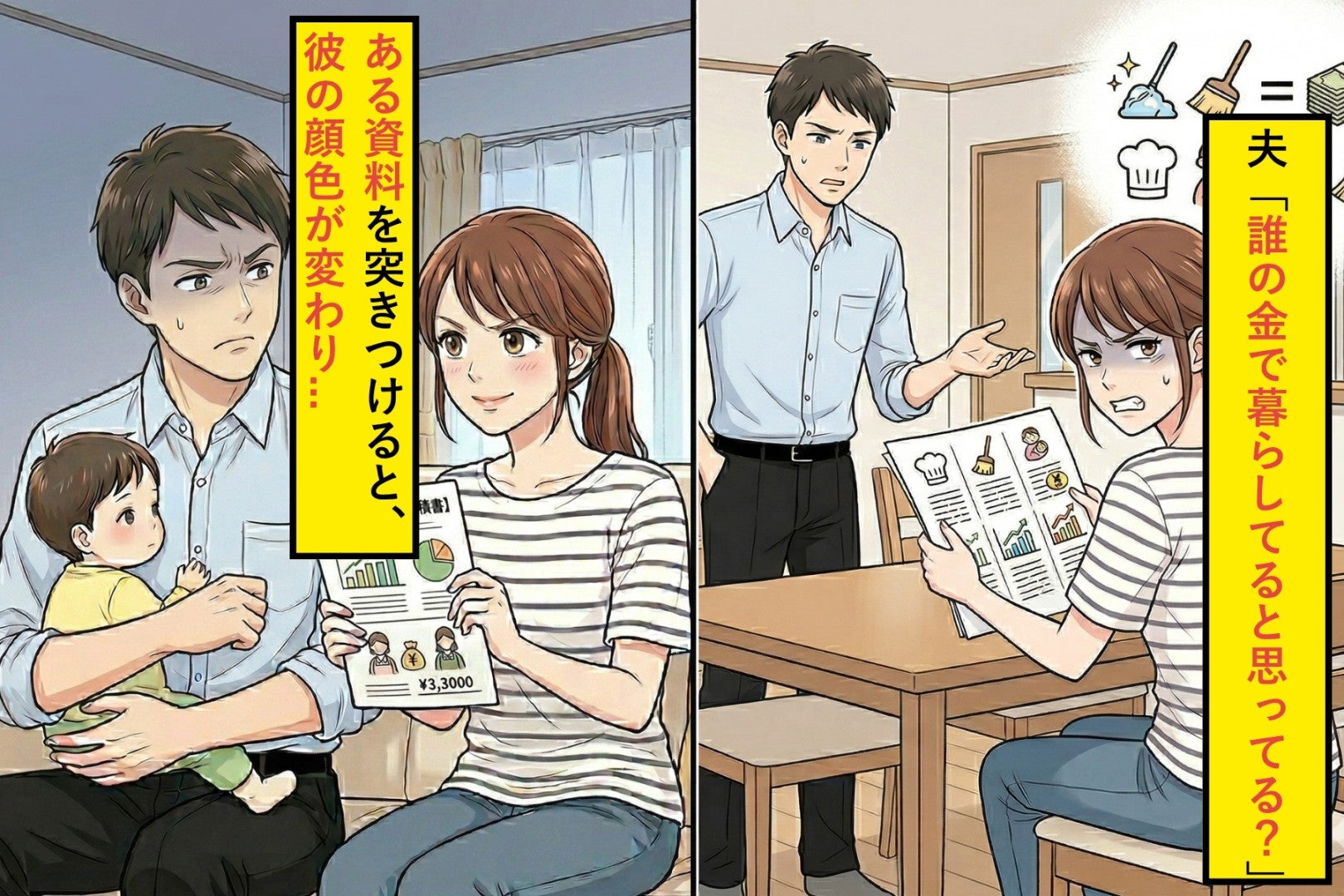 夫「誰の金で暮らしてると思ってる？ 」。ある資料を突きつけると、彼の顔色が変わり...