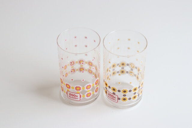 懐かしのソーダグラス（花、オレンジ・ピンク、約420mL）　デザイン